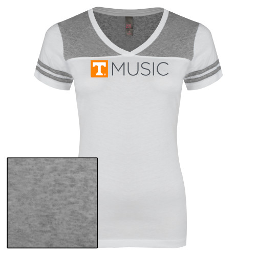  Womens White/Heather Grey Varsity V Neck Tee  - UT Knoxville Music