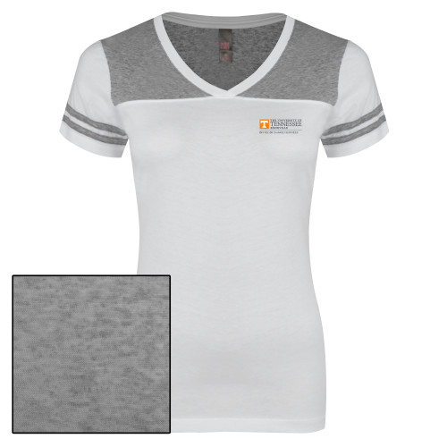  Womens White/Heather Grey Varsity V Neck Tee  - UTK - Office of Shared Services