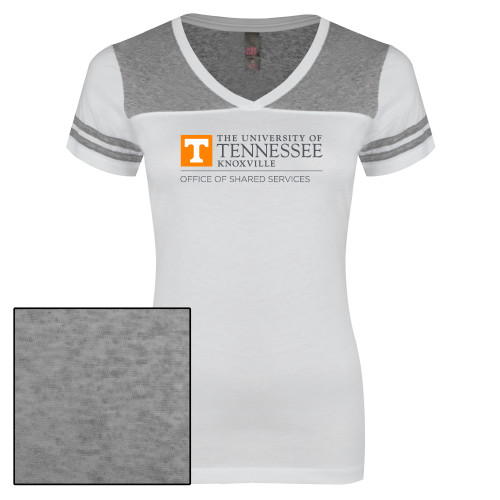  Womens White/Heather Grey Varsity V Neck Tee  - UTK - Office of Shared Services