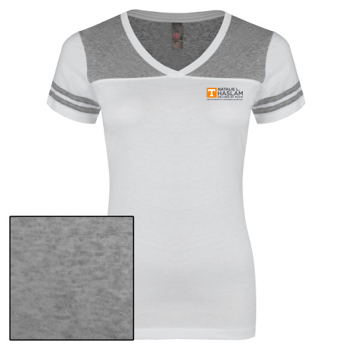  Womens White/Heather Grey Varsity V Neck Tee  - Natalie L Haslam College of Music - UTK