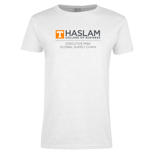  Womens White Short Sleeve Tee - Haslam College of Business Executive MBA Global Supply Chain Centered