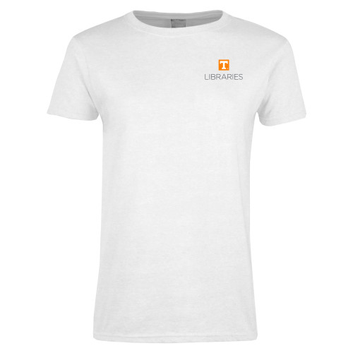  Womens White Short Sleeve Tee - UTK - Libraries Stacked