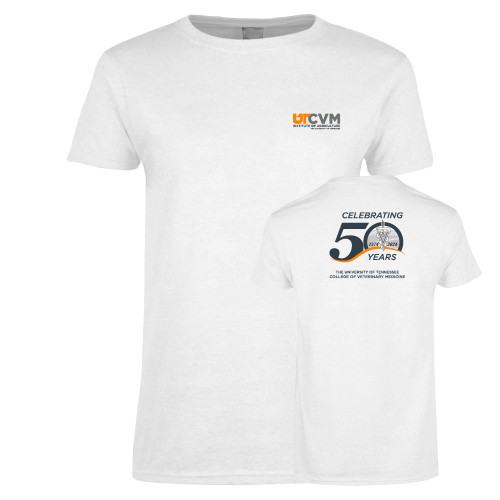  Womens White Short Sleeve Tee - UTCVM 50th Anniversary