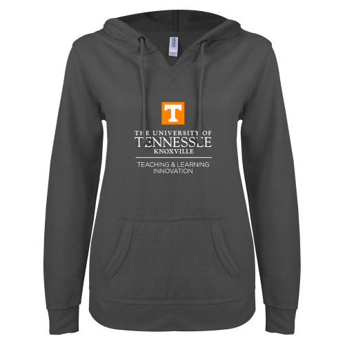 UT Knoxville ENZA Womens Dark Heather V Notch Raw Edge Fleece Hood