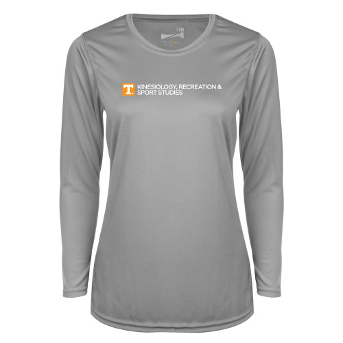  Womens Grey Performance Long Sleeve V Neck Shirt - Kinesiology Recreation and Sport Studies