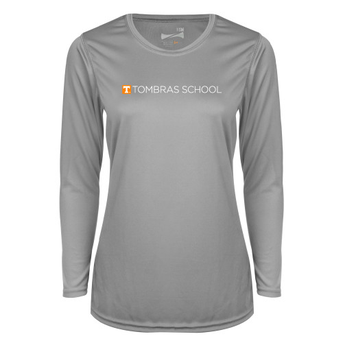  Womens Grey Performance Long Sleeve V Neck Shirt - Tombras School