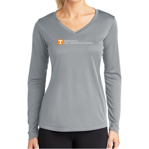  Womens Grey Performance Long Sleeve V Neck Shirt - UT Knoxville Emerging and Collaborative Studies