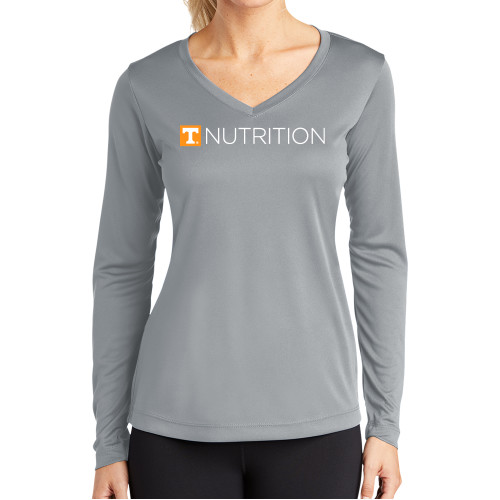  Womens Grey Performance Long Sleeve V Neck Shirt - UTK - Nutrition Simplified