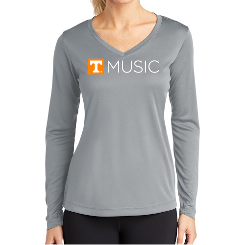  Womens Grey Performance Long Sleeve V Neck Shirt - UT Knoxville Music