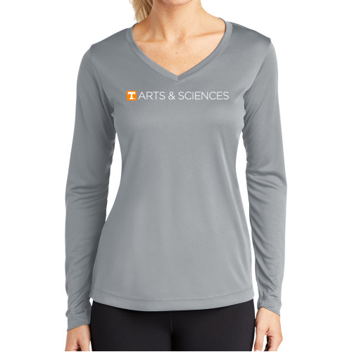  Womens Grey Performance Long Sleeve V Neck Shirt - UTK - Arts and Sciences