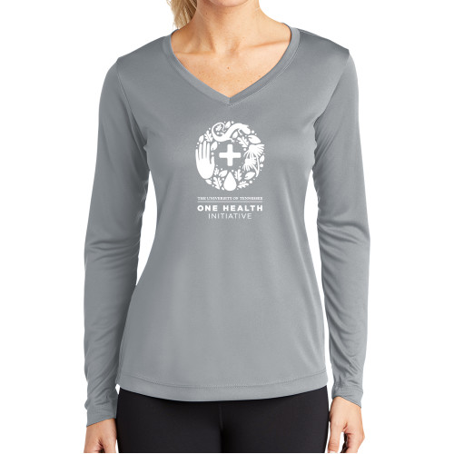 Main Image for  Womens Grey Performance Long Sleeve V Neck Shirt
