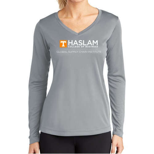 Main Image for  Womens Grey Performance Long Sleeve V Neck Shirt