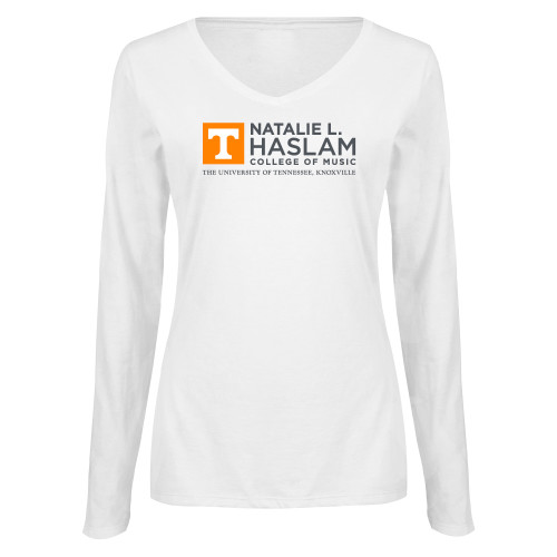  Womens White Long Sleeve V Neck Tee  - Natalie L Haslam College of Music - UTK