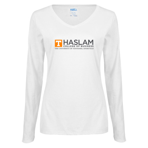  Womens White Long Sleeve V Neck Tee - HASLAM College of Business