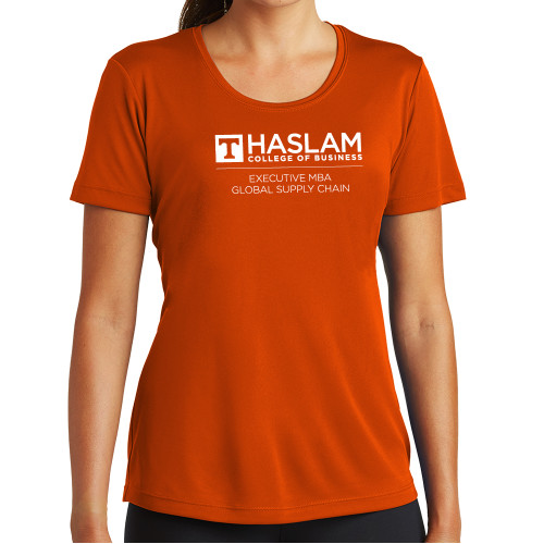  Womens Orange Performance Tee - Haslam College of Business Executive MBA Global Supply Chain Centered