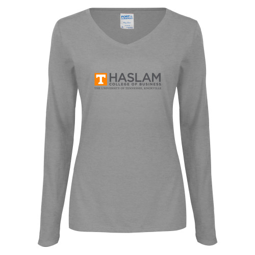  Womens Grey Long Sleeve V Neck Tee  - HASLAM College of Business