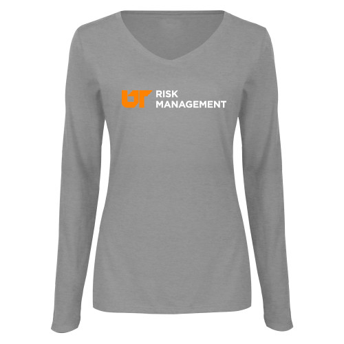  Womens Grey Long Sleeve V Neck Tee  - Risk Management