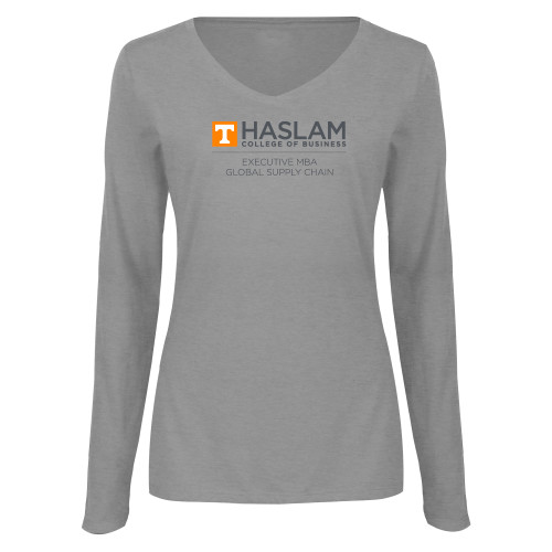  Womens Grey Long Sleeve V Neck Tee  - Haslam Global Supply Chain Centered