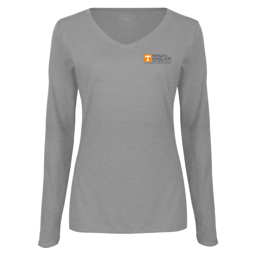  Womens Grey Long Sleeve V Neck Tee  - Natalie L Haslam College of Music - UTK