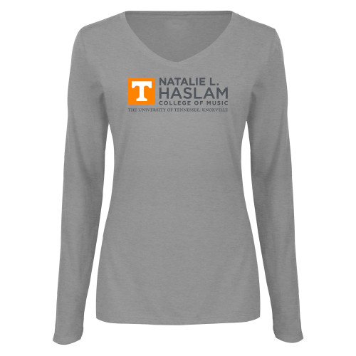  Womens Grey Long Sleeve V Neck Tee  - Natalie L Haslam College of Music - UTK