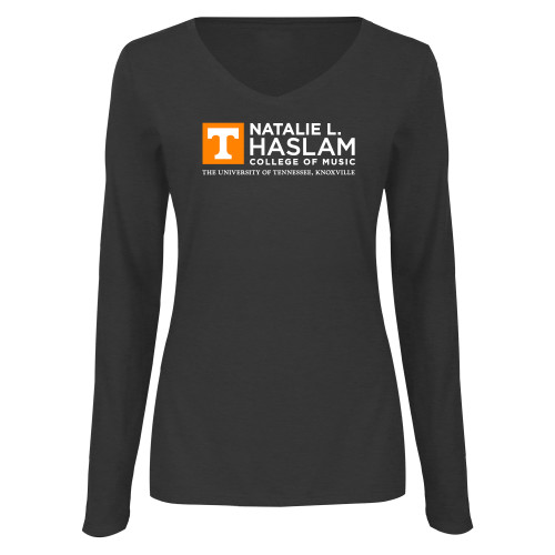  Womens Dark Heather Long Sleeve V Neck Tee  - Natalie L Haslam College of Music - UTK