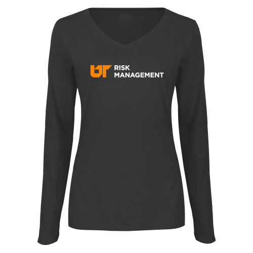  Womens Dark Heather Long Sleeve V Neck Tee  - Risk Management