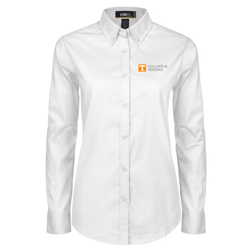  Womens White Twill Button Down Long Sleeve  - Volcard and Vending