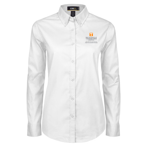  Womens White Twill Button Down Long Sleeve  - College of Education Stacked