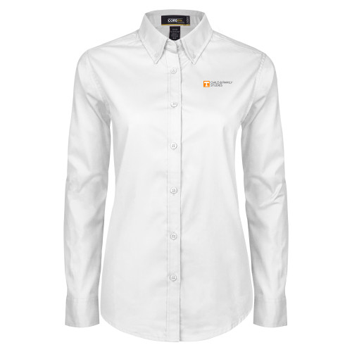  Womens White Twill Button Down Long Sleeve  - Child and Family Studies