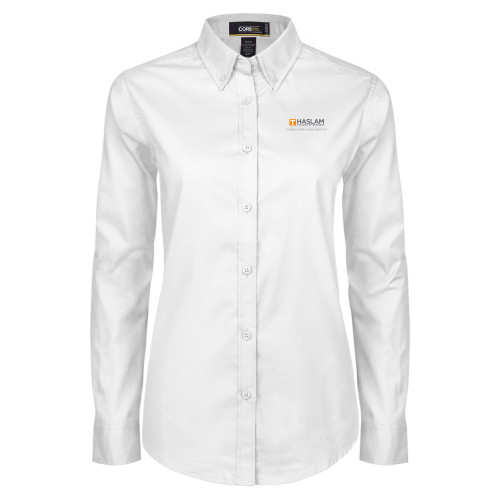  Womens White Twill Button Down Long Sleeve - Gobal Supply Chain Centered Logo