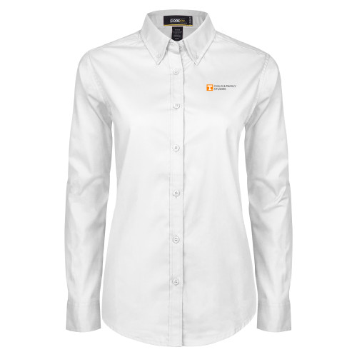  Womens White Twill Button Down Long Sleeve  - Child and Family Studies