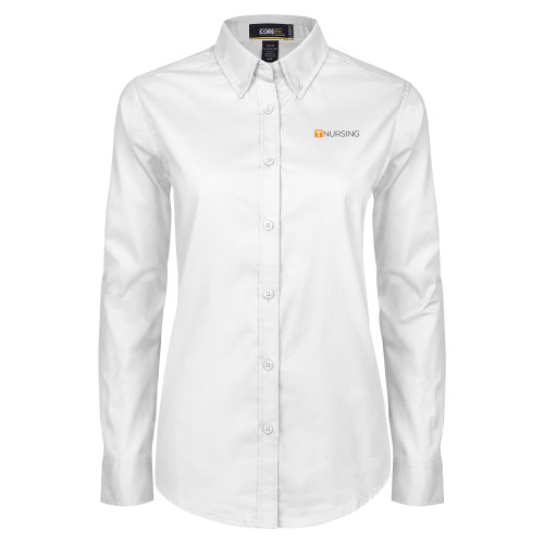  Womens White Twill Button Down Long Sleeve  - Nursing