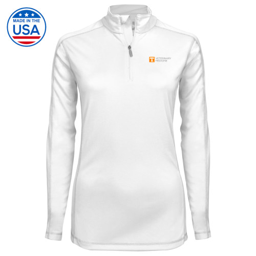  Syntrel Womens White Interlock 1/4 Zip - College of Veterinary Embroidery