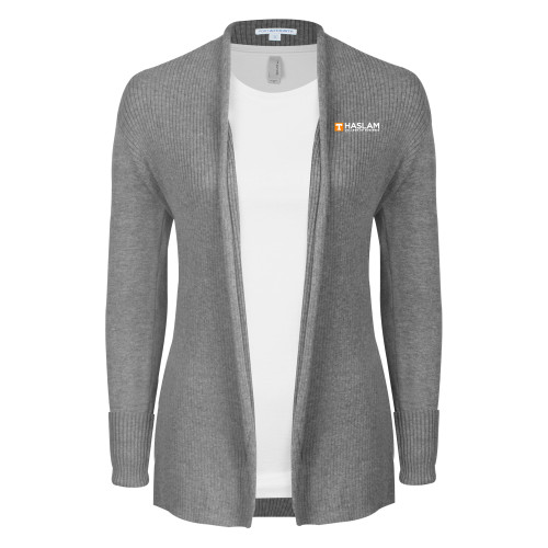  Womens Heather Grey Open Front Cardigan Sweater  - HASLAM College of Business Embroidery