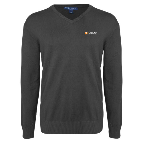  Charcoal Heather VNeck Sweater - HASLAM College of Business Embroidery