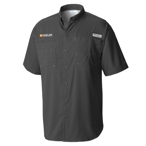  Columbia Charcoal Tamiami Performance Short Sleeve Shirt - HASLAM College of Business Embroidery