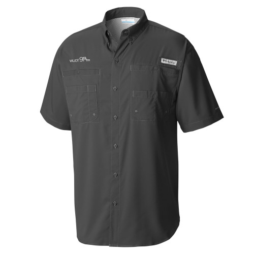  Columbia Charcoal Tamiami Performance Short Sleeve Shirt - UT Knoxville WUOT 919fm Flat Logo Extended