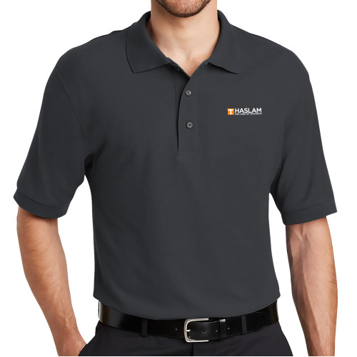  Charcoal Silk Touch Polo - HASLAM College of Business Embroidery