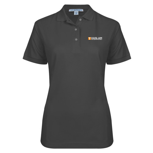  Womens Silk Touch Charcoal Pique Polo - HASLAM College of Business Embroidery