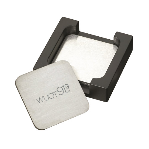  Stainless Steel Coaster Set - UT Knoxville WUOT 919fm Flat Logo Engraved