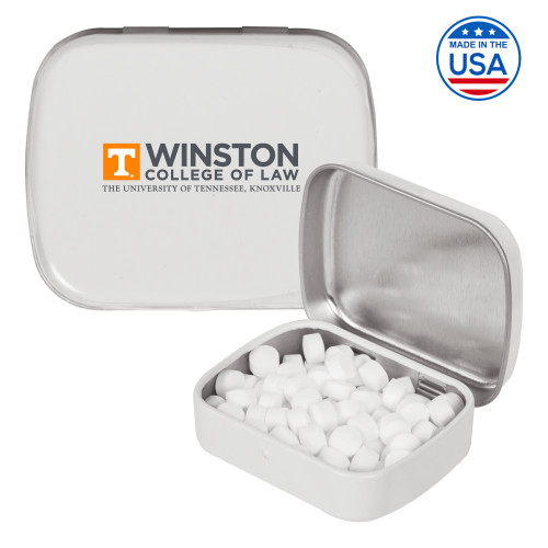  White Rectangular Peppermint Tin - Winston College of Law - UTK Stacked