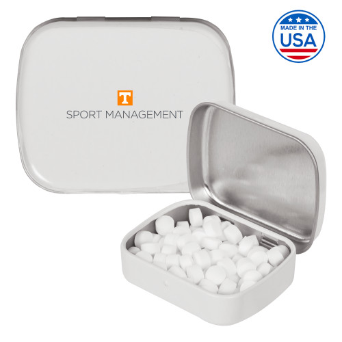  White Rectangular Peppermint Tin - Sport Management  Stacked One Line