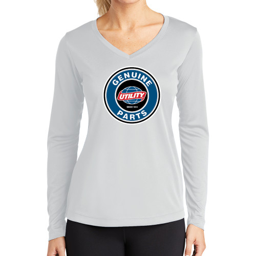  Womens White Performance Long Sleeve V Neck Shirt - Genuine Parts