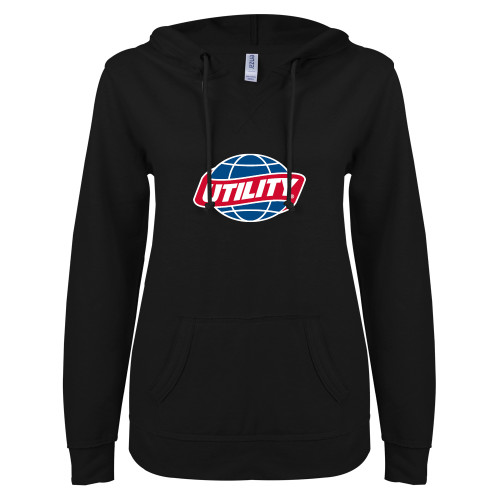 Main Image for  ENZA Womens Black V Notch Raw Edge Fleece Hoodie