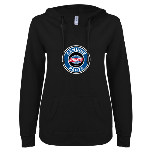  ENZA Womens Black V Notch Raw Edge Fleece Hoodie - Genuine Parts
