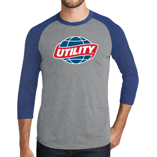  Grey/Royal Heather Triblend Baseball Raglan Tee - Utility