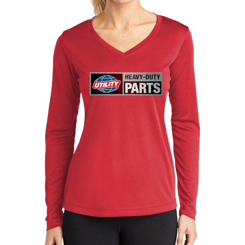 Main Image for  Womens Red Performance Long Sleeve V Neck Shirt