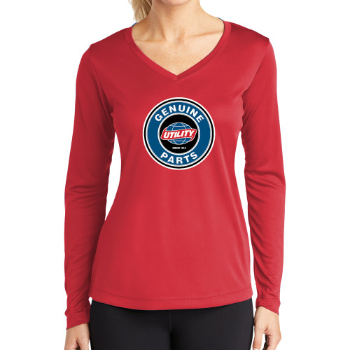 Main Image for  Womens Red Performance Long Sleeve V Neck Shirt
