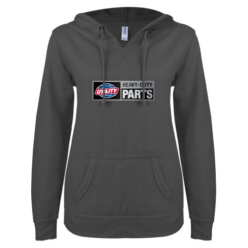 Main Image for  ENZA Womens Dark Heather V Notch Raw Edge Fleece Hoodie