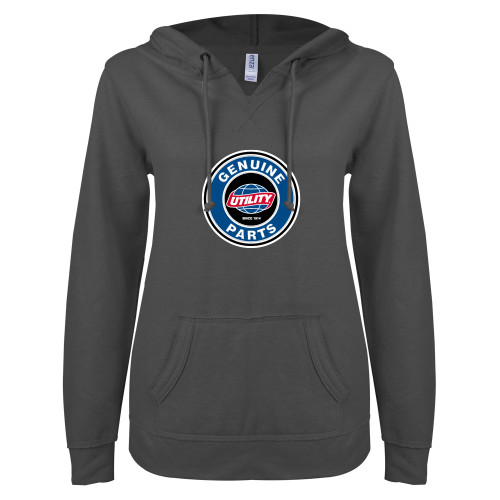 Main Image for  ENZA Womens Dark Heather V Notch Raw Edge Fleece Hoodie